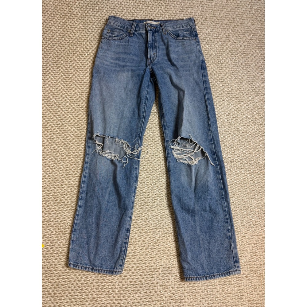 Levis 94 Baggy Distressed High Rise Straight Leg Blue Jeans Size 26 Womens